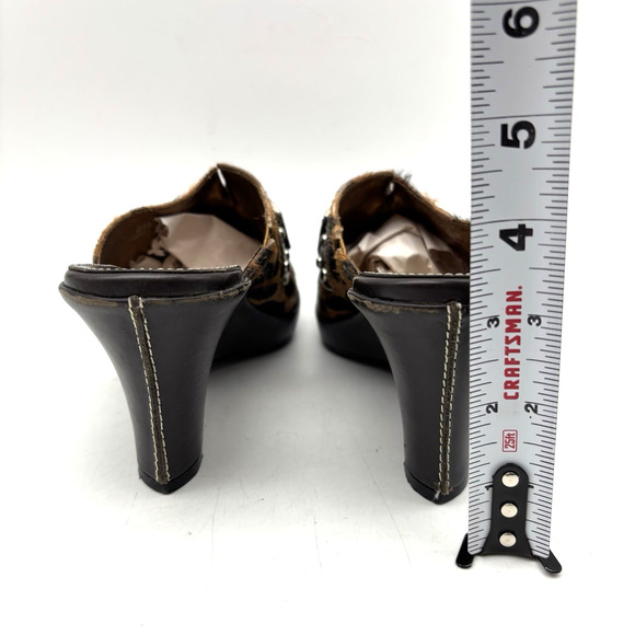 Cole Haan D18331 Leopard Print Cow Hair D-ring Brown Leather Wedge Clogs 6B - Picture 10 of 16